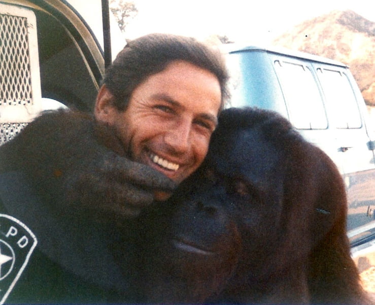 Young Jim P. posing with a real gorilla